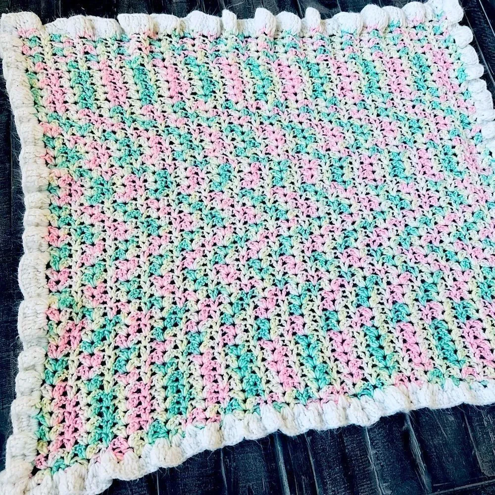 Handmade Crochet Vintage Pastel Baby Blanket
